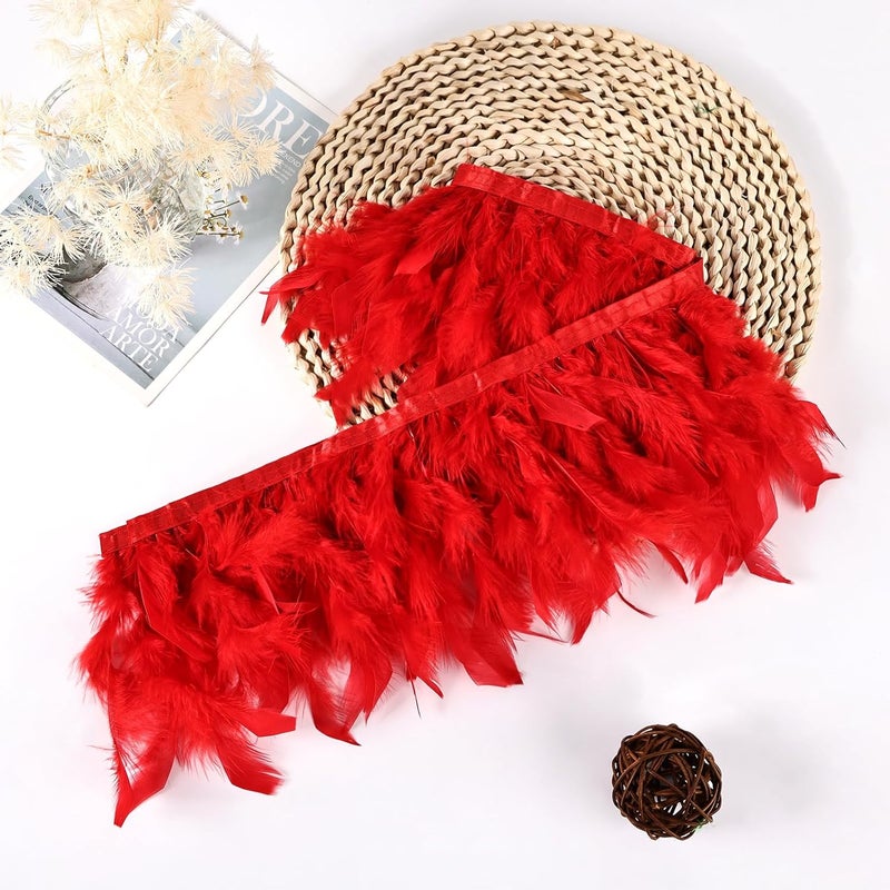 MAOFENG 2 Yards Natural Turkey Feathers Trim Sewing Fringe Fashion Dress Sewing 4-6inch for DIY Handicrafts Costumes Decoration,Red - Image 5